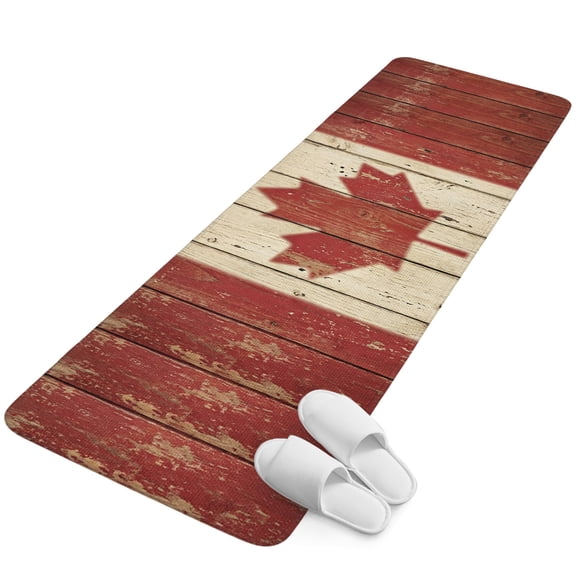 Runner Rug 15.7"x47.2", Canada Non Slip Backing Floor Mats Area Rugs, Absorbent Muddy Dirt Trapping Carpet for Hallway Entryway Kitchen Living Room Red Maple Leaf Flag Vintage Farmhouse Wooden Grain