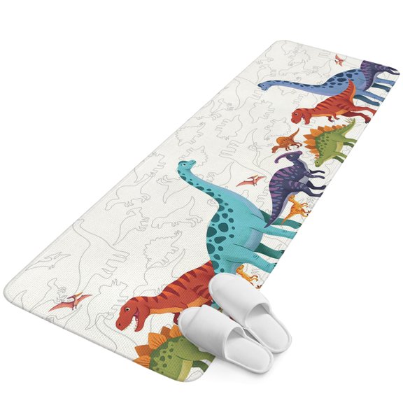 Runner Rug 15.7"x47.2", Cartoon Dinosaur Non Slip Backing Floor Mats Area Rugs, Absorbent Muddy Dirt Trapping Carpet for Hallway Entryway Kitchen Bedside Funny Abstract Animals Cute Colorful