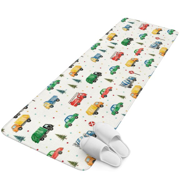 Runner Rug 15.7"x47.2", Cartoon Truck Non Slip Backing Floor Mats Area Rugs, Absorbent Muddy Dirt Trapping Carpet for Hallway Entryway Kitchen Bedside Funny Cute Colorful Car Tree Polka Dot