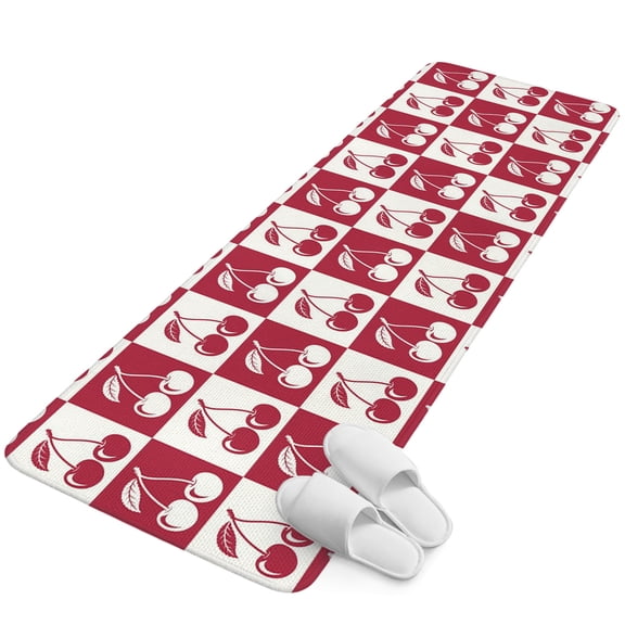 Runner Rug 15.7"x47.2", Cherry Plaid Non Slip Backing Floor Mats Area Rugs, Absorbent Muddy Dirt Trapping Carpet for Hallway Entryway Kitchen Bedside Funny Chic Fruit Leaves Red Buffalo Lattice
