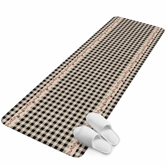 Runner Rug 15.7"x47.2", Country Star Plaid Non Slip Backing Floor Mats Area Rugs, Absorbent Muddy Dirt Trapping Carpet for Hallway Entryway Kitchen Bedside Black Retro American Farm Barn Berry