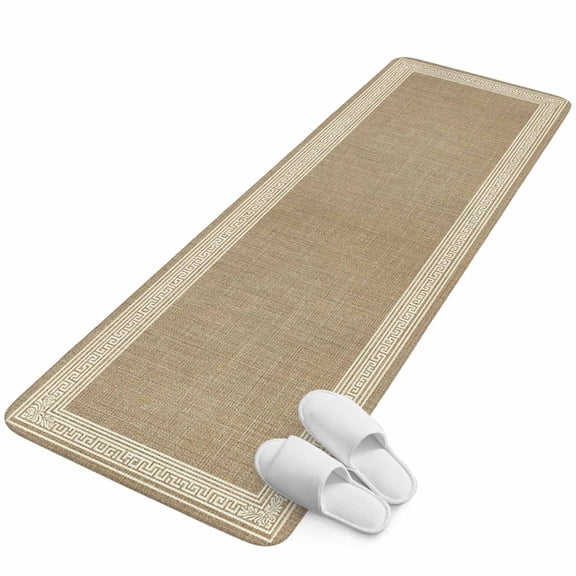 Runner Rug 15.7"x47.2", Cream Greek Key Non Slip Backing Floor Mats Area Rugs, Absorbent Muddy Dirt Trapping Carpet for Hallway Entryway Kitchen Bedside Living Room Geometric Greece Ancient Rustic