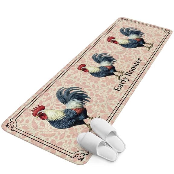Runner Rug 15.7"x47.2", Early Rooster Non Slip Backing Floor Mats Area Rugs, Absorbent Muddy Dirt Trapping Carpet for Hallway Entryway Kitchen Bedside Living Room Pink Spring Farmhouse Leaves Burlap