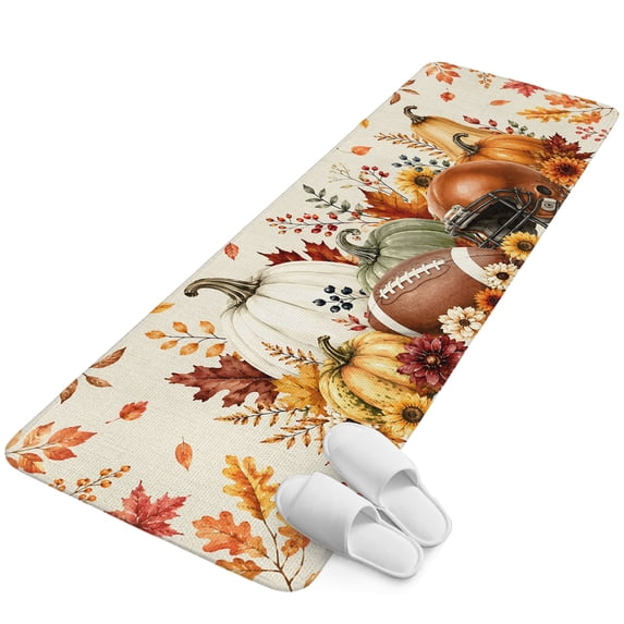 Runner Rug 15.7"x47.2", Fall Pumpkins Non Slip Backing Floor Mats Area Rugs, Absorbent Muddy Dirt Trapping Carpet for Hallway Entryway Kitchen Bedside Thanksgiving Autumn Harvest Football Flowers
