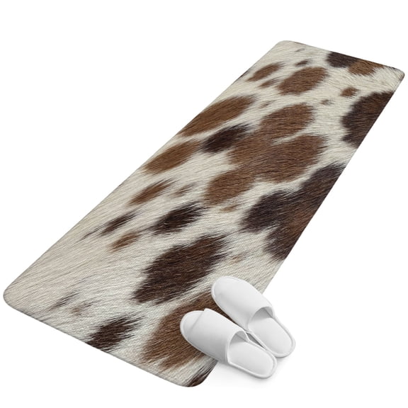 Runner Rug 15.7"x47.2", Farmhouse Cow Print Non Slip Backing Floor Mats Area Rugs, Absorbent Muddy Dirt Trapping Carpet for Hallway Entryway Kitchen Bedside Country Cowhide Fur Textured Brown