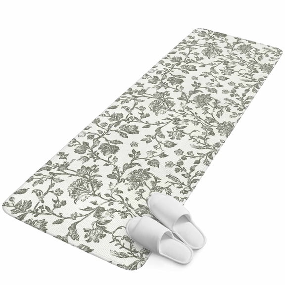 Runner Rug 15.7"x47.2", Farmhouse Flowers Non Slip Backing Floor Mats Area Rugs, Absorbent Muddy Dirt Trapping Carpet for Hallway Entryway Kitchen Bedside Pastoral Vintage Leaf Spring Summer