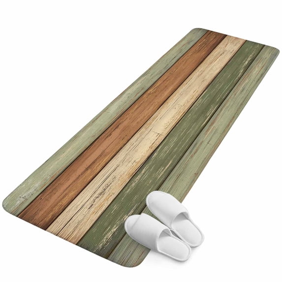 Runner Rug 15.7"x47.2", Farmhouse Sage Green Brown Non Slip Backing Floor Mats Area Rugs, Absorbent Muddy Dirt Trapping Carpet for Hallway Entryway Kitchen Bedside Living Room Vintage Wooden Striped