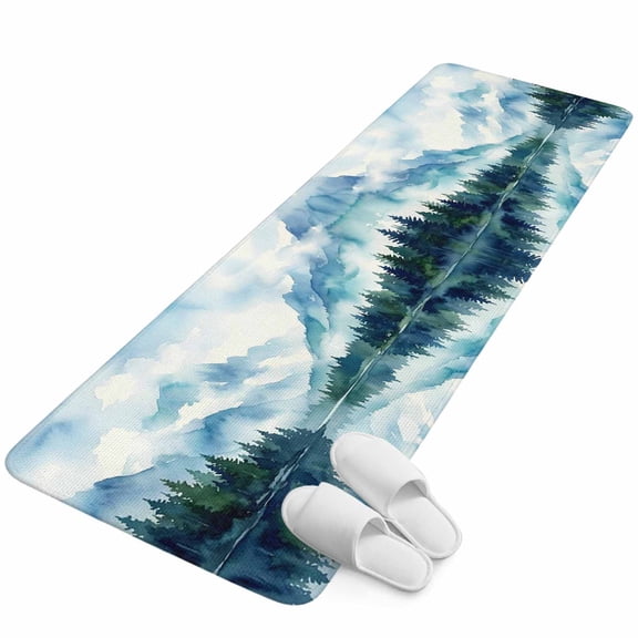 Runner Rug 15.7"x47.2", Forest Mountain Non Slip Backing Floor Mats Area Rugs, Absorbent Muddy Dirt Trapping Carpet for Hallway Entryway Kitchen Bedside Watercolor Natural Trees Lake Landscape