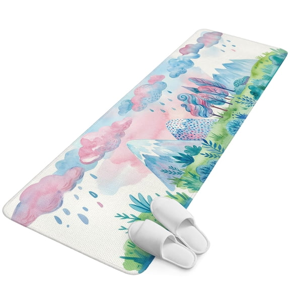 Runner Rug 15.7"x47.2", Forest Simple Line-drawing Non Slip Backing Floor Mats Area Rugs, Absorbent Muddy Dirt Trapping Carpet for Hallway Entryway Kitchen Bedside Rainy Colorful Tree Grass
