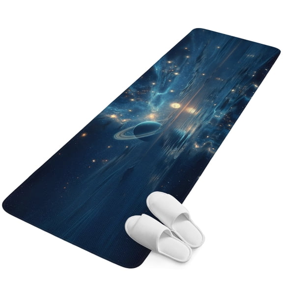 Runner Rug 15.7"x47.2", Galaxy Space Non Slip Backing Floor Mats Area Rugs, Absorbent Muddy Dirt Trapping Carpet for Hallway Entryway Kitchen Bedside Universe Planets Sparkling Stars Moon Blue