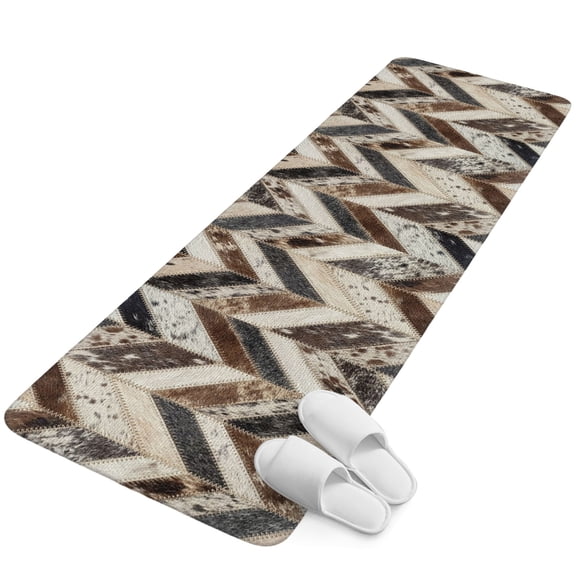 Runner Rug 15.7"x47.2", Geometric Cow Print Non Slip Backing Floor Mats Area Rugs, Absorbent Muddy Dirt Trapping Carpet for Hallway Entryway Kitchen Bedside Farmhouse Country Cowhide Fur Brown