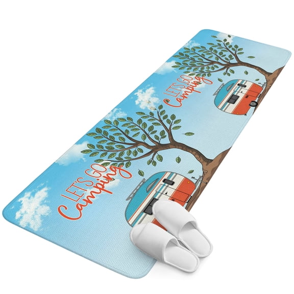 Runner Rug 15.7"x47.2", Let's Go Camping Non Slip Backing Floor Mats Area Rugs, Absorbent Muddy Dirt Trapping Carpet for Hallway Entryway Kitchen Bedside Living Room Modern Camper Van Trees Blue Sky