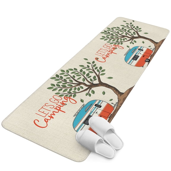 Runner Rug 15.7"x47.2", Let's Go Camping Non Slip Backing Floor Mats Area Rugs, Absorbent Muddy Dirt Trapping Carpet for Hallway Entryway Kitchen Bedside Modern Camper Van Trees Burlap Rustic