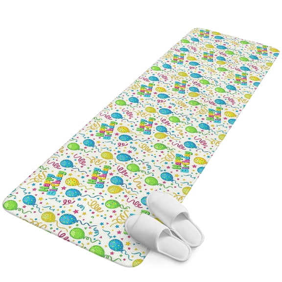 Runner Rug 15.7"x47.2", Happy Birthday Non Slip Backing Floor Mats Area Rugs, Absorbent Muddy Dirt Trapping Carpet for Hallway Entryway Kitchen Bedside Cartoon Funny Coloured Ribbon Balloon