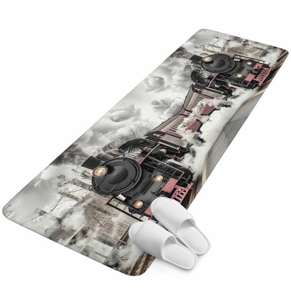 Runner Rug 15.7"x47.2", Modern Trains Non Slip Backing Floor Mats Area Rugs, Absorbent Muddy Dirt Trapping Carpet for Hallway Entryway Kitchen Bedside Living Room Abstract Vintage Classic