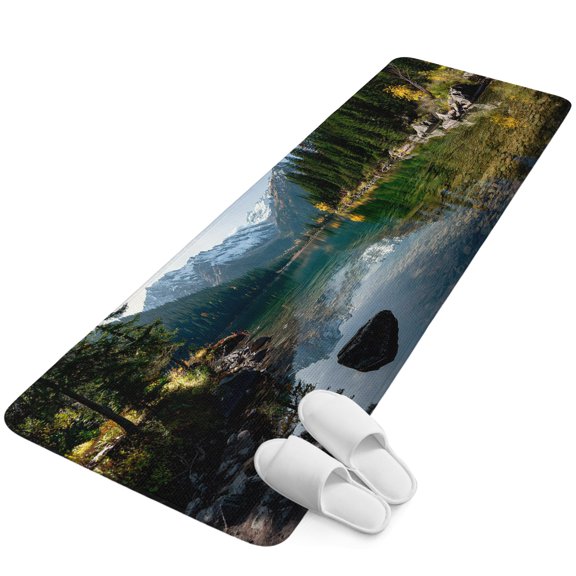 Runner Rug 15.7"x47.2", Mountain Non Slip Backing Floor Mats Area Rugs, Absorbent Muddy Dirt Trapping Carpet for Hallway Entryway Kitchen Bedside Living Room Nature Green Forest Lake Country