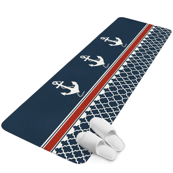 Runner Rug 15.7"x47.2", Navy Blue Coastal Non Slip Backing Floor Mats Area Rugs, Absorbent Muddy Dirt Trapping Carpet for Hallway Entryway Kitchen Living Room Nautical Ocean Sea Anchor Abstract Art