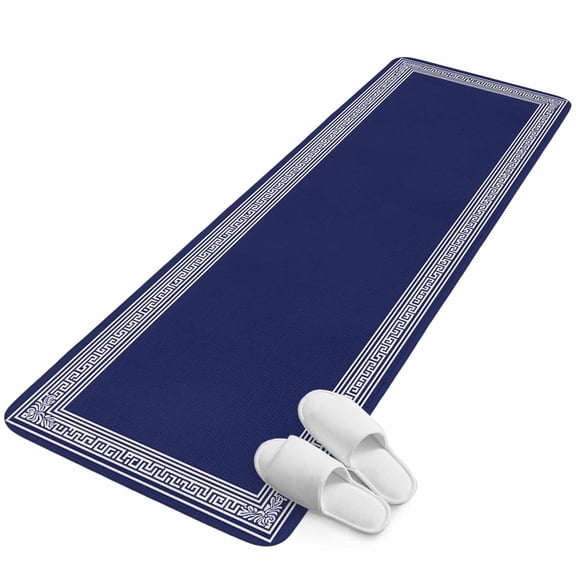 Runner Rug 15.7"x47.2", Navy Blue Geometric Non Slip Backing Floor Mats Area Rugs, Absorbent Muddy Dirt Trapping Carpet for Hallway Entryway Kitchen Bedside Living Room White Greek Key Farmhouse