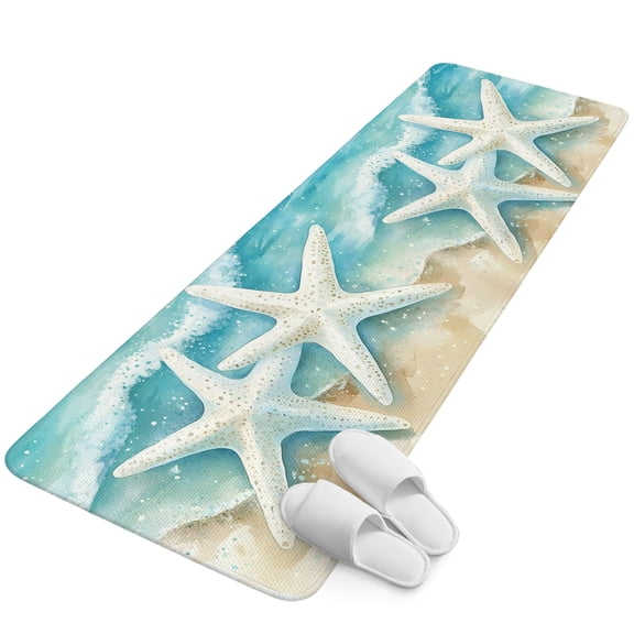 Runner Rug 15.7"x47.2", Ocean Beach Non Slip Backing Floor Mats Area Rugs, Absorbent Muddy Dirt Trapping Carpet for Hallway Entryway Kitchen Bedside Summer Coastal Starfish Sand Ombre Blue