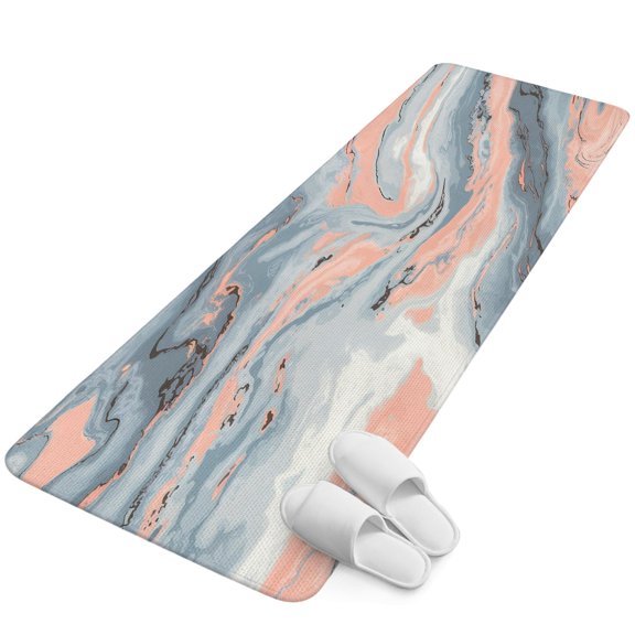 Runner Rug 15.7"x47.2", Orange Grey Marble Non Slip Backing Floor Mats Area Rugs, Absorbent Muddy Dirt Trapping Carpet for Hallway Entryway Kitchen Modern Abstract Ombre Geometric Textured