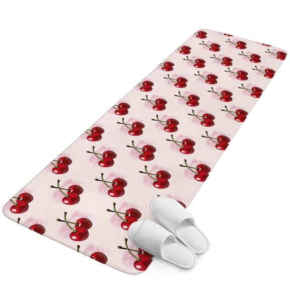 Runner Rug 15.7"x47.2", Pink Cherry Non Slip Backing Floor Mats Area Rugs, Absorbent Muddy Dirt Trapping Carpet for Hallway Entryway Kitchen Bedside Living Room Farmhouse Watercolor Cherries Fruits