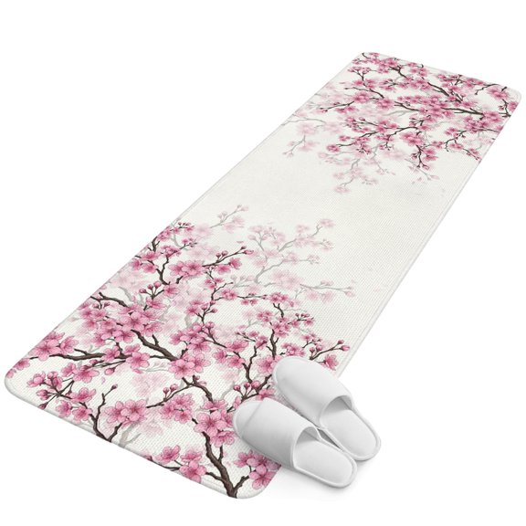 Runner Rug 15.7"x47.2", Pink Cherry Non Slip Backing Floor Mats Area Rugs, Absorbent Muddy Dirt Trapping Carpet for Hallway Entryway Kitchen Bedside Spring Floral Flowers Botanical Watercolor