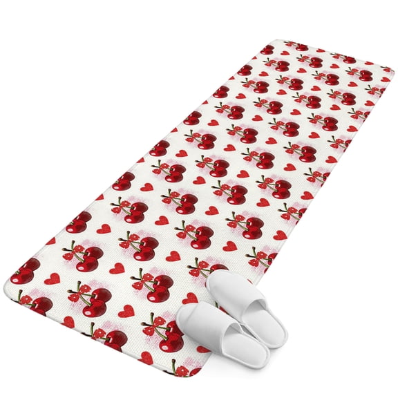 Runner Rug 15.7"x47.2", Red Cherry Non Slip Backing Floor Mats Area Rugs, Absorbent Muddy Dirt Trapping Carpet for Hallway Entryway Kitchen Bedside Watercolor Cherries Love Heart Farmhouse