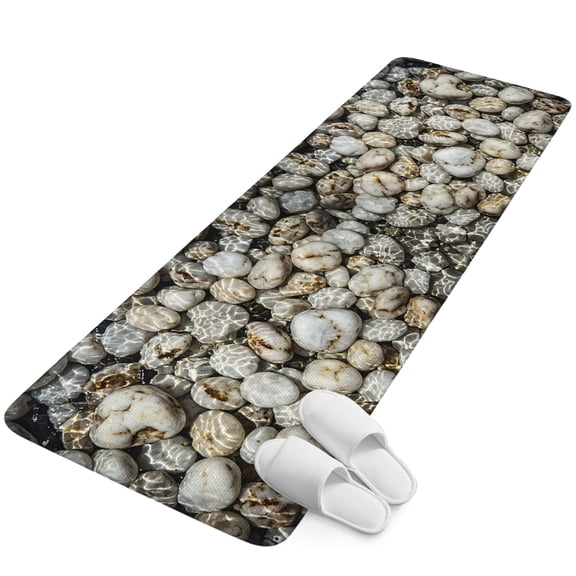 Runner Rug 15.7"x47.2", River Stone Non Slip Backing Floor Mats Area Rugs, Absorbent Muddy Dirt Trapping Carpet for Hallway Entryway Kitchen Bedside Nature Farmhouse Beige Brown Stacked Rocks