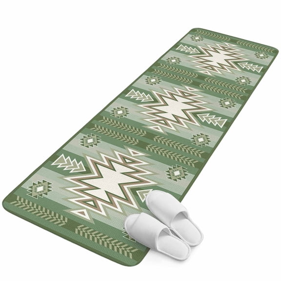Runner Rug 15.7"x47.2", Sage Green Boho Non Slip Backing Floor Mats Area Rugs, Absorbent Muddy Dirt Trapping Carpet for Hallway Entryway Kitchen Bedside American Native Southwest Abstract Art