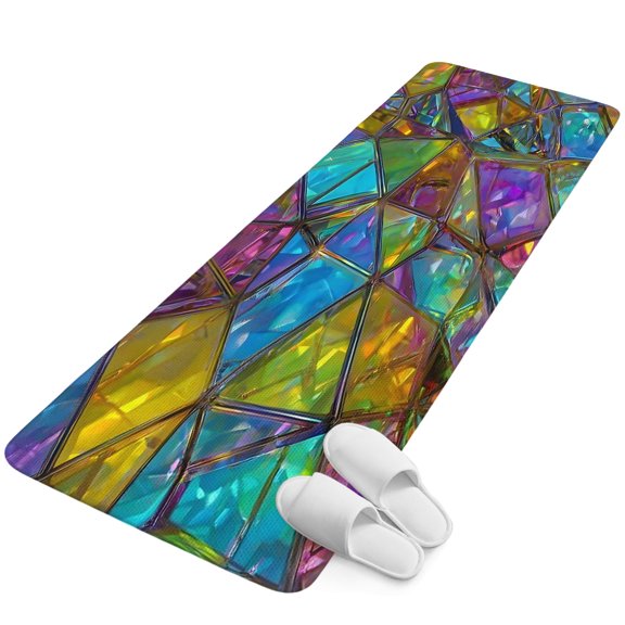 Runner Rug 15.7"x47.2", Stained Glass Non Slip Backing Floor Mats Area Rugs, Absorbent Muddy Dirt Trapping Carpet for Hallway Entryway Kitchen Bedside Vintage Abstarct Geometric Pattern Art