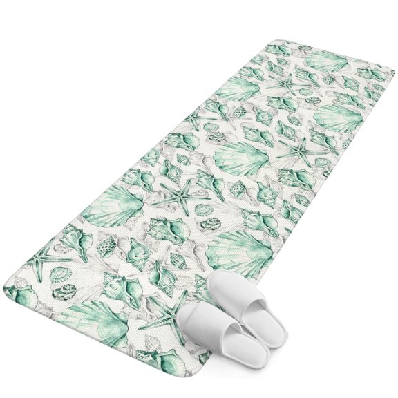 Runner Rug 15.7"x47.2", Summer Beach Starfish Non Slip Backing Floor Mats Area Rugs, Absorbent Muddy Dirt Trapping Carpet for Hallway Entryway Kitchen Bedside Teal Green Ocean Conch Scallops