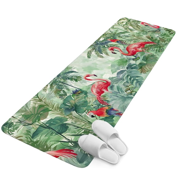 Runner Rug 15.7"x47.2", Summer Tropical Non Slip Backing Floor Mats Area Rugs, Absorbent Muddy Dirt Trapping Carpet for Hallway Entryway Kitchen Bedside Rustic Pink Flamingo Parrot Palm Trees
