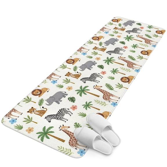 Runner Rug 15.7"x47.2", Tropical Plants Non Slip Backing Floor Mats Area Rugs, Absorbent Muddy Dirt Trapping Carpet for Hallway Entryway Kitchen Bedside Animals Giraffes Zebras Lions Elephant