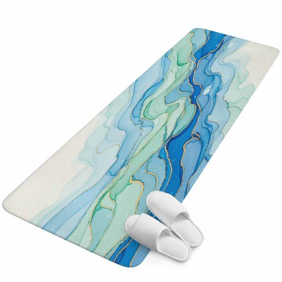 Runner Rug 15.7"x47.2", Turquoise Blue Marble Non Slip Backing Floor Mats Area Rugs, Absorbent Muddy Dirt Trapping Carpet for Hallway Entryway Kitchen Living Room Abstract Art Modern Fluid Marble