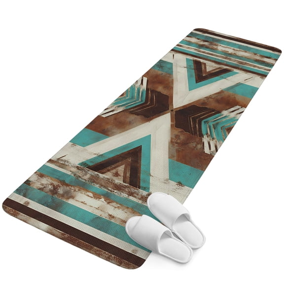 Runner Rug 15.7"x47.2", Western Rustic Non Slip Backing Floor Mats Area Rugs, Absorbent Muddy Dirt Trapping Carpet for Hallway Entryway Kitchen Bedside Aztec Ethnic Tribal Geometric Patterns