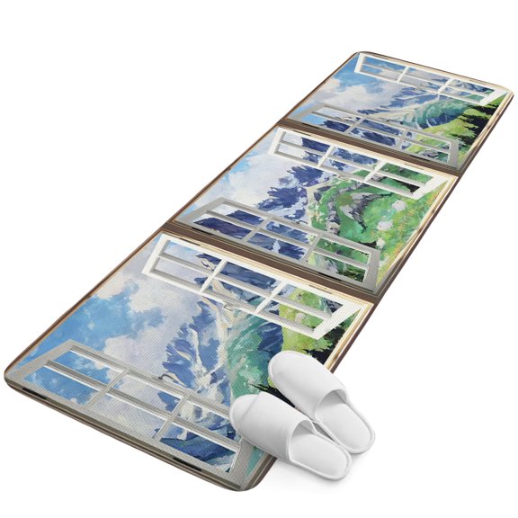 Runner Rug 15.7"x47.2", Window Mountain View Non Slip Backing Floor Mats Area Rugs, Absorbent Muddy Dirt Trapping Carpet for Hallway Entryway Kitchen Bedside Nature Scenic Lush Alpine Valley