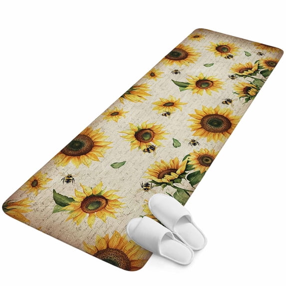 Runner Rug 15.7"x47.2", Yellow Sunflowers Non Slip Backing Floor Mats Area Rugs, Absorbent Muddy Dirt Trapping Carpet for Hallway Entryway Kitchen Bedside Living Room Summer Farmhouse Retro Beige