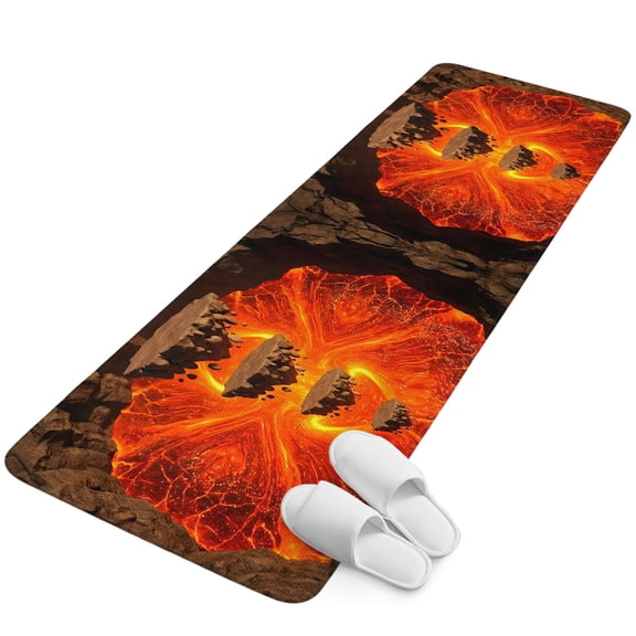 Runner Rug 2.62'x5.25', Abstract Floating Rocks Non Slip Backing Floor Mats Soft Area Rugs, Absorbent Muddy Dirt Trapping Carpet for Entryway Hallway Kitchen Red Lava Modern Minimalist Artistic