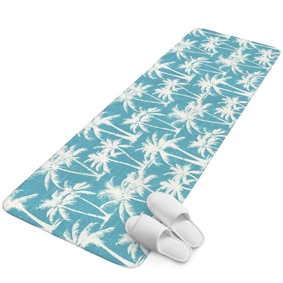 Runner Rug 2.62'x5.25', Aqua Blue Palm Tree Summer Non Slip Backing Floor Mats Soft Area Rugs, Absorbent Muddy Dirt Trapping Carpet for Entryway Hallway Kitchen Bedroom Beach Tropical Coastal