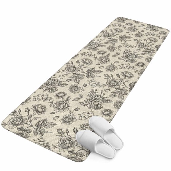 Runner Rug 2.62'x5.25', Black Rose Non Slip Backing Floor Mats Soft Area Rugs, Absorbent Muddy Dirt Trapping Carpet for Entryway Hallway Kitchen Bedroom Farmhouse Vintage Botanical Floral Burlap