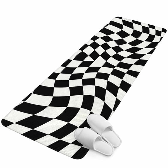 Runner Rug 2.62'x5.25', Black and White Checkered Non Slip Backing Floor Mats Soft Area Rugs, Absorbent Muddy Dirt Trapping Carpet for Entryway Hallway Kitchen Bedroom Modern Irregular Geometric