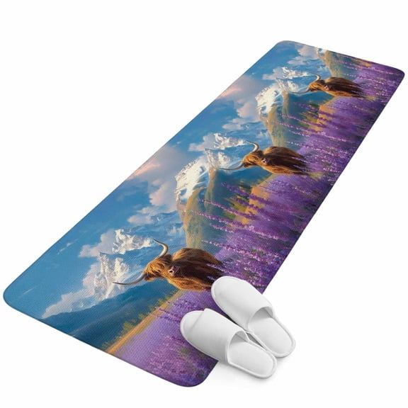 Runner Rug 2.62'x5.25', Farm Yak Non Slip Backing Floor Mats Soft Area Rugs, Absorbent Muddy Dirt Trapping Carpet for Entryway Hallway Kitchen Bedroom Living Room Blue Sky Lavender Botanical Mountain