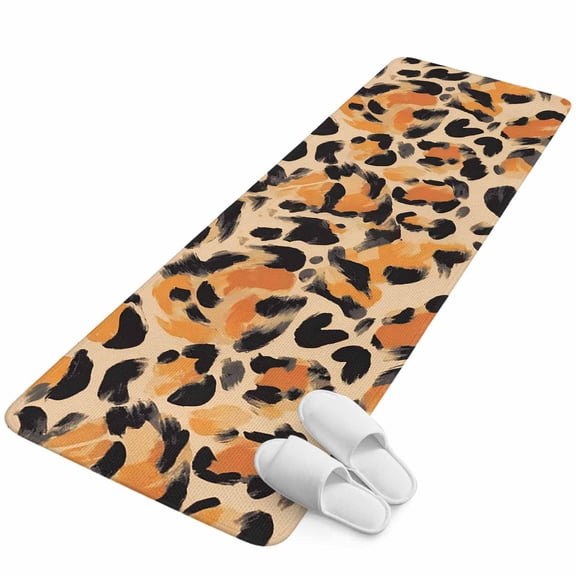 Runner Rug 2.62'x5.25', Leopard Print Non Slip Backing Floor Mats Soft Area Rugs, Absorbent Muddy Dirt Trapping Carpet for Entryway Hallway Kitchen Bedroom Modern Animal Textured Orange Black