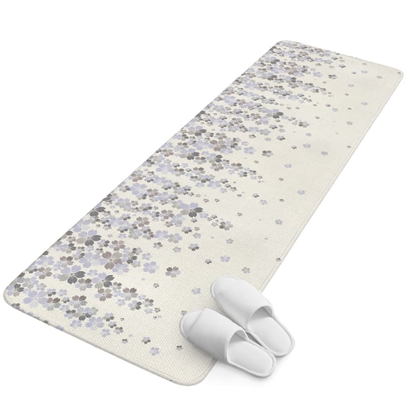 Runner Rug 2.62'x5.25', Light Purple Cherry Non Slip Backing Floor Mats Soft Area Rugs, Absorbent Muddy Dirt Trapping Carpet for Entryway Hallway Kitchen Spring Floral Gray Flowers Blossom Beige
