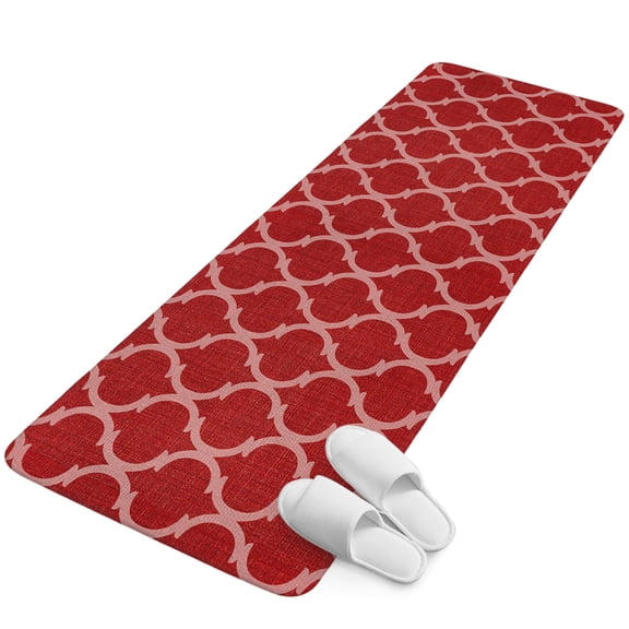 Runner Rug 2.62'x5.25', Red Moroccan Non Slip Backing Floor Mats Soft Area Rugs, Absorbent Muddy Dirt Trapping Carpet for Entryway Hallway Kitchen Bedroom Morocco Ethnic Abstract Quatrefoil Grid