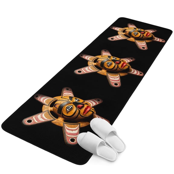 Runner Rug 2.62'x5.25', Southwest Native Mask Non Slip Backing Floor Mats Soft Area Rugs, Absorbent Muddy Dirt Trapping Carpet for Entryway Hallway Kitchen Bedroom Tribal Ethnic Traditional Aesthetic