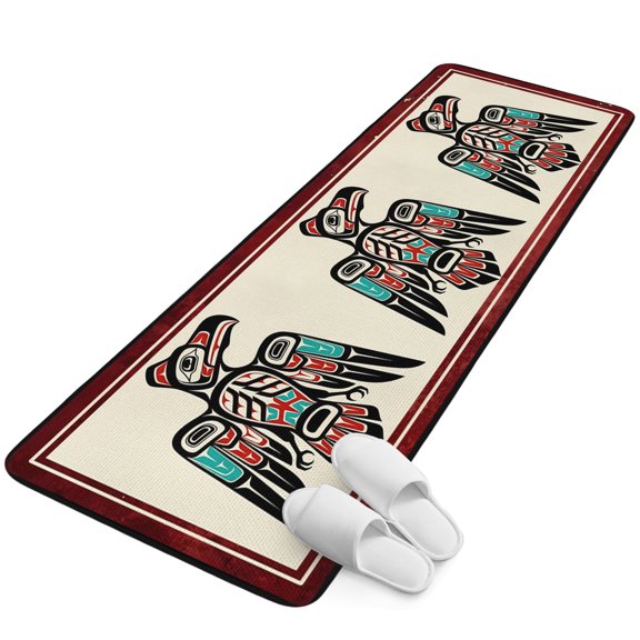 Runner Rug 2.62'x5.25', Southwestern Tribe Non Slip Backing Floor Mats Soft Area Rugs, Absorbent Muddy Dirt Trapping Carpet for Entryway Hallway Kitchen Farmhouse Birds Chic Traditional Motifs