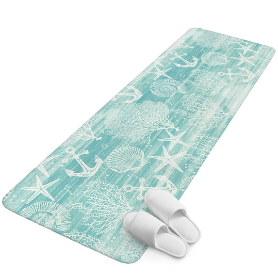 Runner Rug 2.62'x5.25', Teal Anchor Nautical Non Slip Backing Floor Mats Soft Area Rugs, Absorbent Muddy Dirt Trapping Carpet for Entryway Hallway Kitchen Bedroom Coastal Beach Coral Starfish