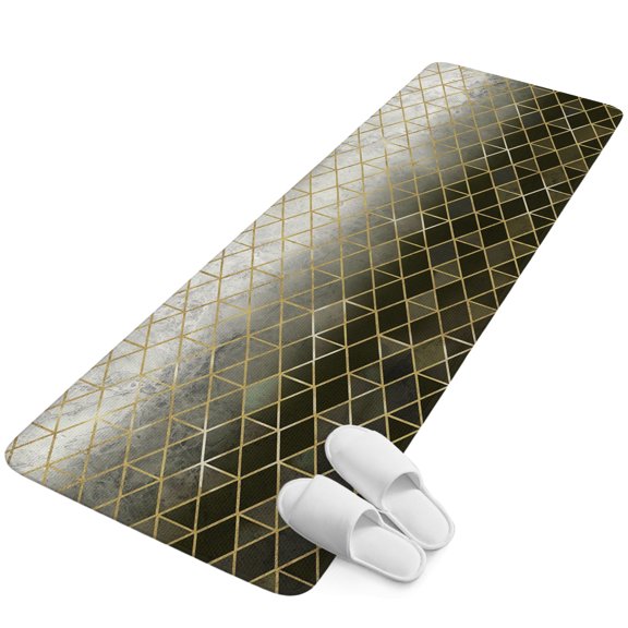 Runner Rug 2.62'x5.25', Yellow Geometric Non Slip Backing Floor Mats Soft Area Rugs, Absorbent Muddy Dirt Trapping Carpet for Entryway Hallway Kitchen Bedroom Modern Abstract Gradient Marble
