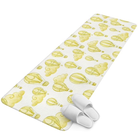 Runner Rug 2.62'x5.25', Yellow Hot Air Balloon Non Slip Backing Floor Mats Soft Area Rugs, Absorbent Muddy Dirt Trapping Carpet for Entryway Hallway Kitchen Bedroom Modern Balloon Float Clouds